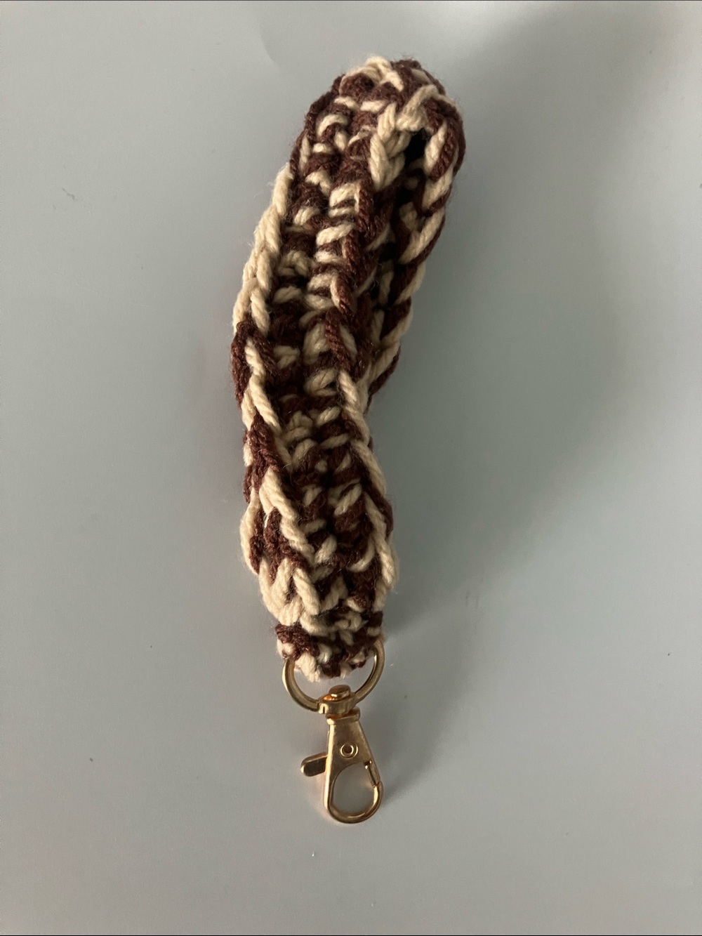 Handmade Brown & Cream Crochet Key Fob Wristlet Key Holder